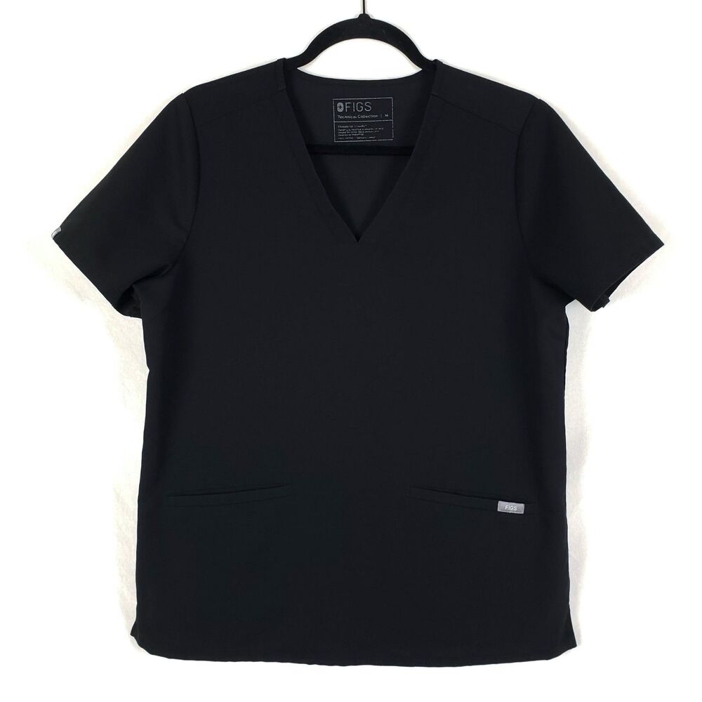 Figs Casma Scrub Top Black Womens M Short Sleeve Nurse Vet Work